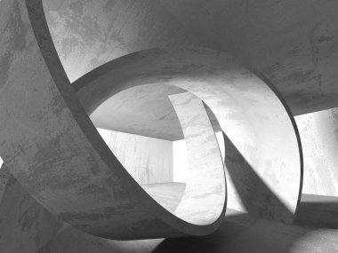 Karanlık beton boş oda. Modern mimari tasarım. Kentsel dokulu arka plan. 3D render illüstrasyon