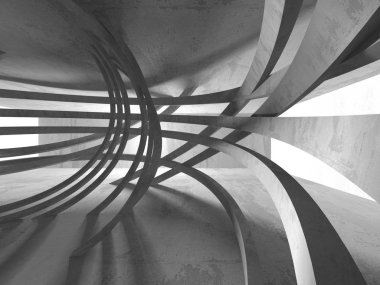 Karanlık beton boş oda. Modern mimari tasarım. Kentsel dokulu arka plan. 3D render illüstrasyon