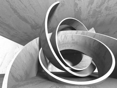 Karanlık Bodrum boş odası iç. Beton duvarlar. Mimari arka plan. 3D render illüstrasyon