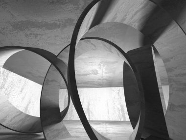 Beton mimari arka plan. Soyut boş karanlık oda. 3D render illüstrasyon