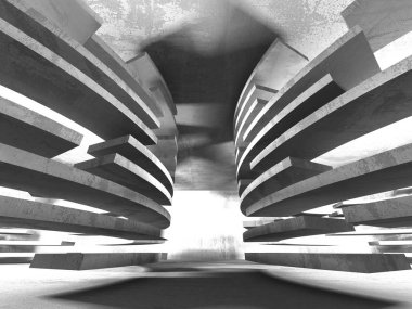 Karanlık Bodrum boş odası iç. Beton duvarlar. Mimari arka plan. 3D render illüstrasyon