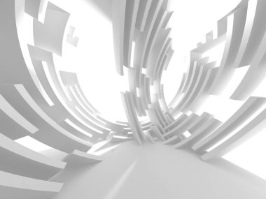Fütüristik beyaz mimari tasarım arka plan. 3D render illüstrasyon