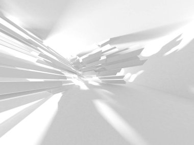 Fütüristik beyaz mimari tasarım arka plan. 3D render illüstrasyon