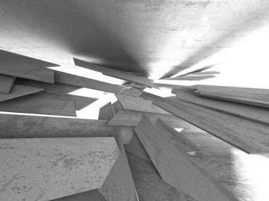 Karanlık beton boş oda. Modern mimari tasarım. Kentsel dokulu arka plan. 3D render illüstrasyon