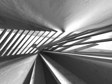 Karanlık beton boş oda. Modern mimari tasarım. Kentsel dokulu arka plan. 3D render illüstrasyon