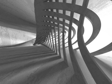 Karanlık beton boş oda. Modern mimari tasarım. Kentsel dokulu arka plan. 3D render illüstrasyon