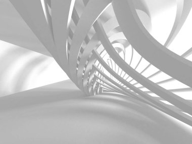 Fütüristik beyaz mimari tasarım arka plan. 3D render illüstrasyon