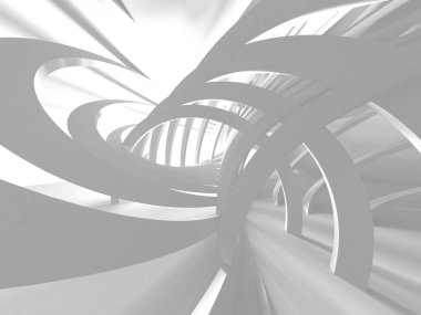 Fütüristik beyaz mimari tasarım arka plan. 3D render illüstrasyon