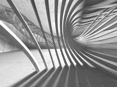 Karanlık beton boş oda. Modern mimari tasarım. Kentsel dokulu arka plan. 3D render illüstrasyon