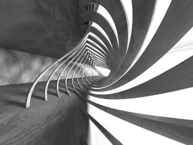 Karanlık beton boş oda. Modern mimari tasarım. Kentsel dokulu arka plan. 3D render illüstrasyon