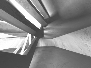 Karanlık Bodrum boş odası iç. Beton duvarlar. Mimari arka plan. 3D render illüstrasyon