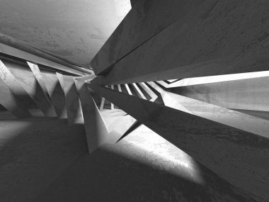 Geometrik beton mimari arka plan. 3D render illüstrasyon