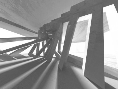 Karanlık beton boş oda. Modern mimari tasarım. Kentsel dokulu arka plan. 3D render illüstrasyon