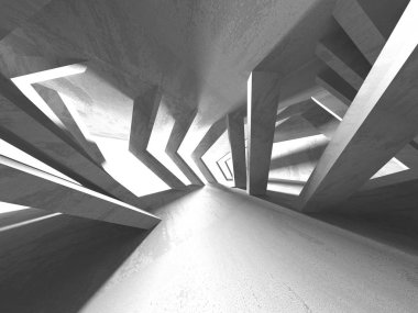 Karanlık beton boş oda. Modern mimari tasarım. Kentsel dokulu arka plan. 3D render illüstrasyon