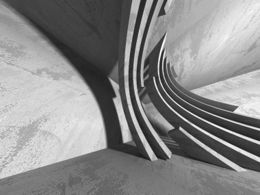 Karanlık beton boş oda. Modern mimari tasarım. Kentsel dokulu arka plan. 3D render illüstrasyon