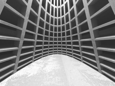 Karanlık beton boş oda. Modern mimari tasarım. Kentsel dokulu arka plan. 3D render illüstrasyon