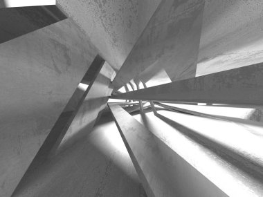 Karanlık beton boş oda. Modern mimari tasarım. Kentsel dokulu arka plan. 3D render illüstrasyon