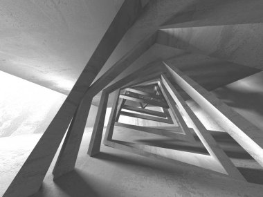 Karanlık beton boş oda. Modern mimari tasarım. Kentsel dokulu arka plan. 3D render illüstrasyon
