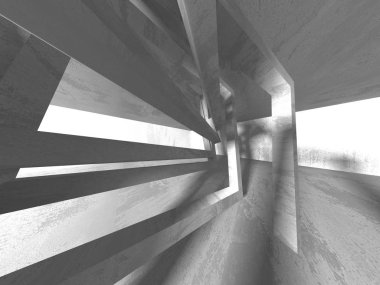 Karanlık beton boş oda. Modern mimari tasarım. Kentsel dokulu arka plan. 3D render illüstrasyon