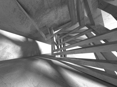 Karanlık beton boş oda. Modern mimari tasarım. Kentsel dokulu arka plan. 3D render illüstrasyon