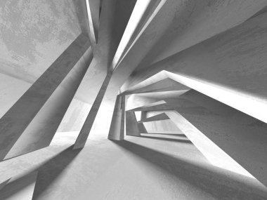 Karanlık Bodrum boş odası iç. Beton duvarlar. Mimari arka plan. 3D render illüstrasyon