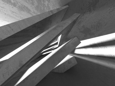 Karanlık Bodrum boş odası iç. Beton duvarlar. Mimari arka plan. 3D render illüstrasyon