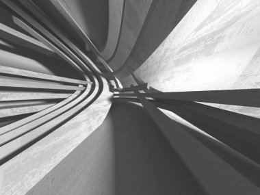 Karanlık Bodrum boş odası iç. Beton duvarlar. Mimari arka plan. 3D render illüstrasyon