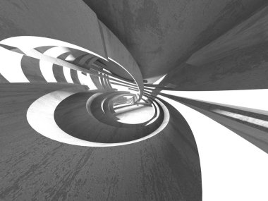 Karanlık beton boş oda. Modern mimari tasarım. Kentsel dokulu arka plan. 3D render illüstrasyon