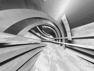 Beton mimari arka plan. Soyut boş karanlık oda. 3D render illüstrasyon