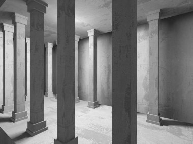 Geometrik beton mimari arka plan. 3D render illüstrasyon