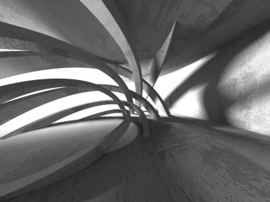 Karanlık beton boş oda. Modern mimari tasarım. Kentsel dokulu arka plan. 3D render illüstrasyon