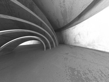 Karanlık beton boş oda. Modern mimari tasarım. Kentsel dokulu arka plan. 3D render illüstrasyon