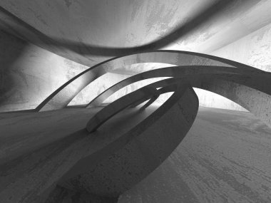 Karanlık beton boş oda. Modern mimari tasarım. Kentsel dokulu arka plan. 3D render illüstrasyon