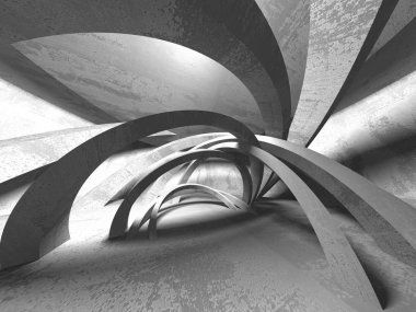 Karanlık beton boş oda. Modern mimari tasarım. Kentsel dokulu arka plan. 3D render illüstrasyon