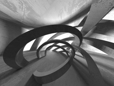 Karanlık beton boş oda. Modern mimari tasarım. Kentsel dokulu arka plan. 3D render illüstrasyon