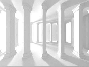 Fütüristik beyaz mimari tasarım arka plan. 3D render illüstrasyon