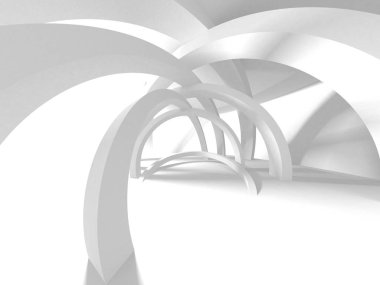 Fütüristik beyaz mimari tasarım arka plan. 3D render illüstrasyon