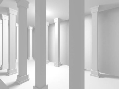 Fütüristik beyaz mimari tasarım arka plan. 3D render illüstrasyon