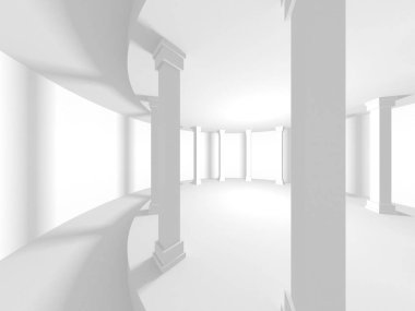 Beyaz Mimarlık inşaat Modern iç arka plan. 3D render illüstrasyon