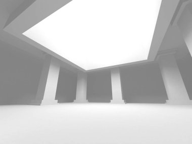 Beyaz Mimarlık inşaat Modern iç arka plan. 3D render illüstrasyon
