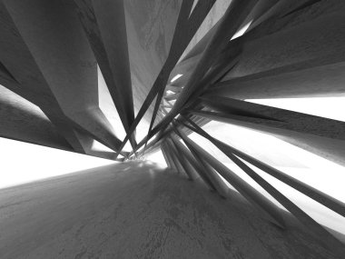 Boş karanlık beton Oda mimari 3d arka plan.