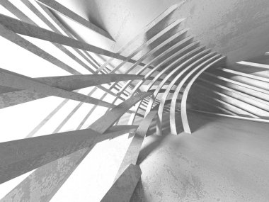 Beton duvarlar karanlık boş oda 3D çizimi işlemek mimari arka plan.