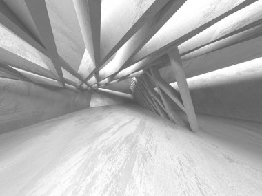 Beton duvarlar karanlık boş oda 3D çizimi işlemek mimari arka plan.