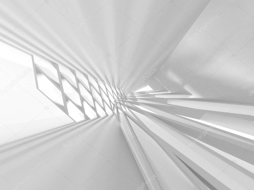 3d render illustration of futuristic white architecture design background.