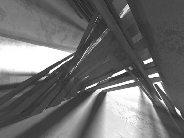 Karanlık beton boş oda. Modern mimari tasarım. Kentsel dokulu arka plan. 3D render illüstrasyon