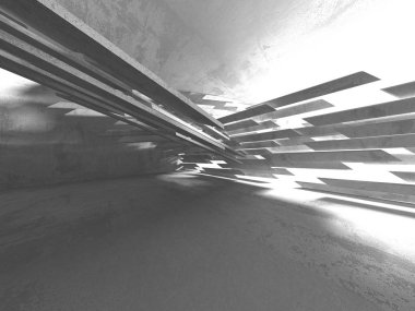 Karanlık beton boş oda. Modern mimari tasarım. Kentsel dokulu arka plan. 3D render illüstrasyon