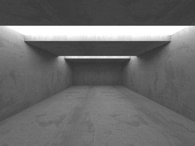 Karanlık beton boş oda. Modern mimari tasarım. Kentsel dokulu arka plan. 3D render illüstrasyon
