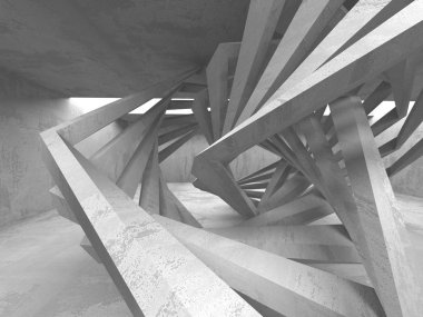 Karanlık beton boş oda. Modern mimari tasarım. Kentsel dokulu arka plan. 3D render illüstrasyon