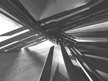 Karanlık beton boş oda. Modern mimari tasarım. Kentsel dokulu arka plan. 3D render illüstrasyon