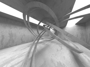 Karanlık beton boş oda. Modern mimari tasarım. Kentsel dokulu arka plan. 3D render illüstrasyon